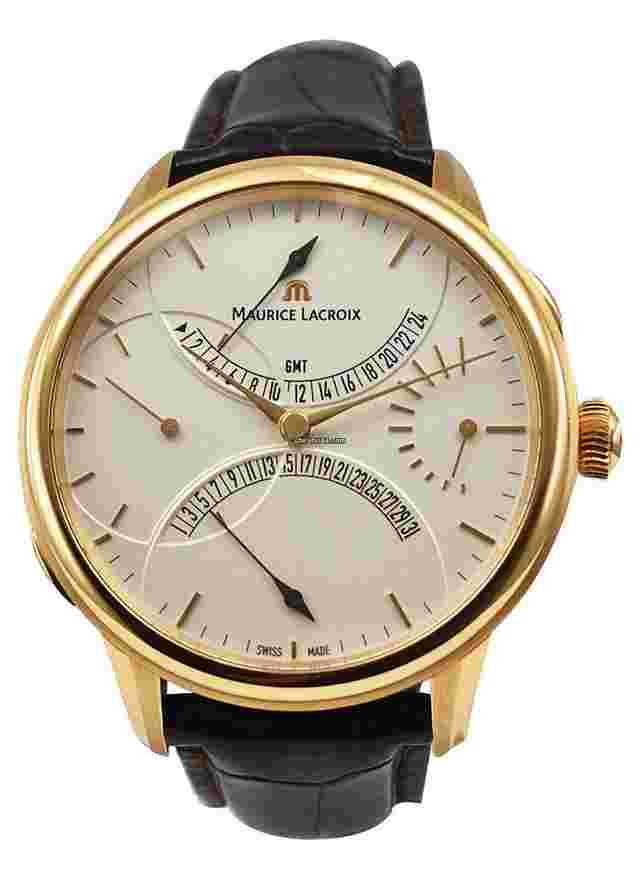Maurice Lacroix Masterpiece
                           
                                 Double Retrograde in Rose Gold on Black Alligator Leather Strap with Silver Dial
