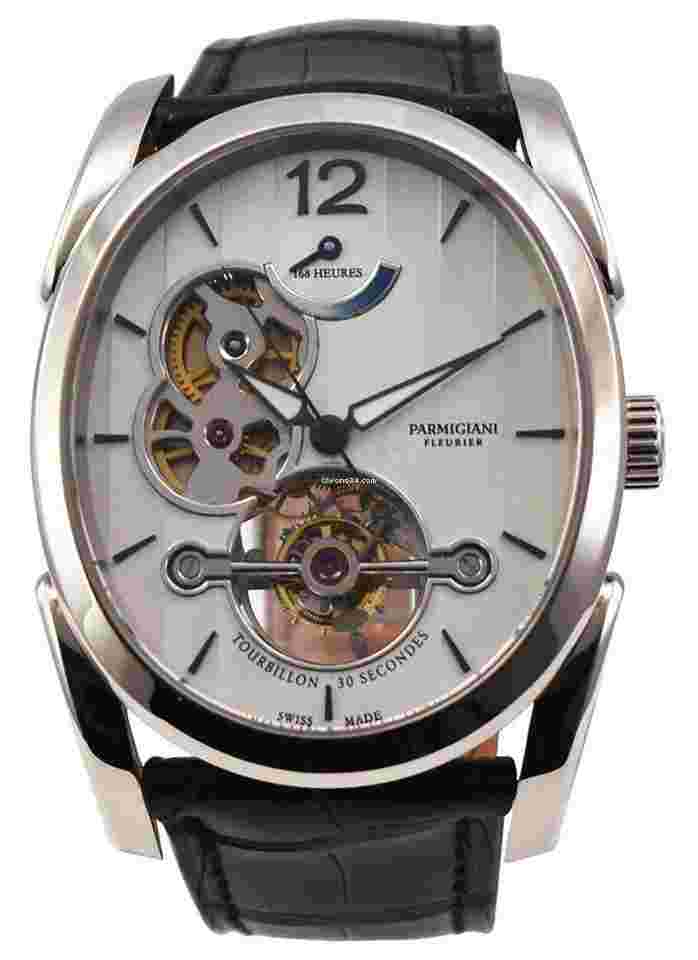 Parmigiani Fleurier
                           
                                 Ovale Tourbillon 45.0mm in White Gold on Black Alligator Leather Strap with Silver Dial