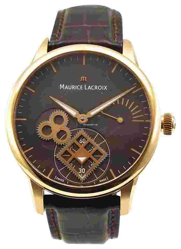 Maurice Lacroix Masterpiece
                           
                                 Roue Carree Mens Manual in Rose Gold on Brown Crocodile Leather Strap with Brown Dial
