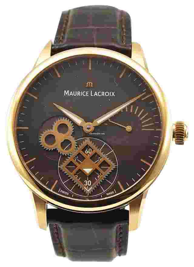 Maurice Lacroix Masterpiece
                           
                                 Roue Carree Mens Manual in Rose Gold on Brown Crocodile Leather Strap with Brown Dial