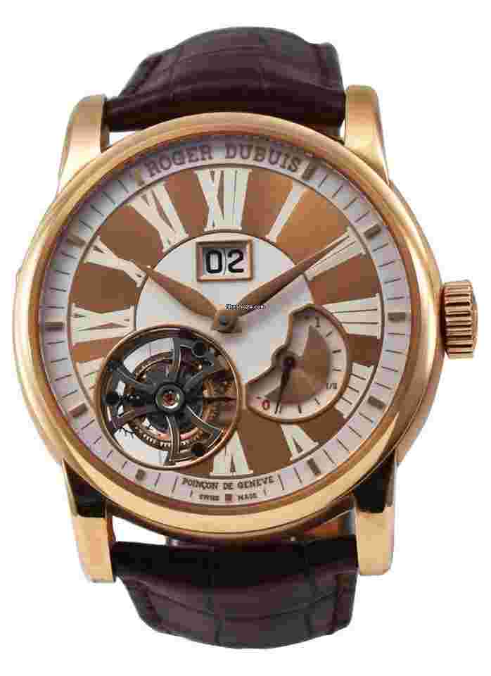 Roger Dubuis Hommage
                           
                                 Flying Tourbillon Power Reserve in Rose Gold On Brown Alligator Strap with White Dial - Limited Edition of 208 pcs