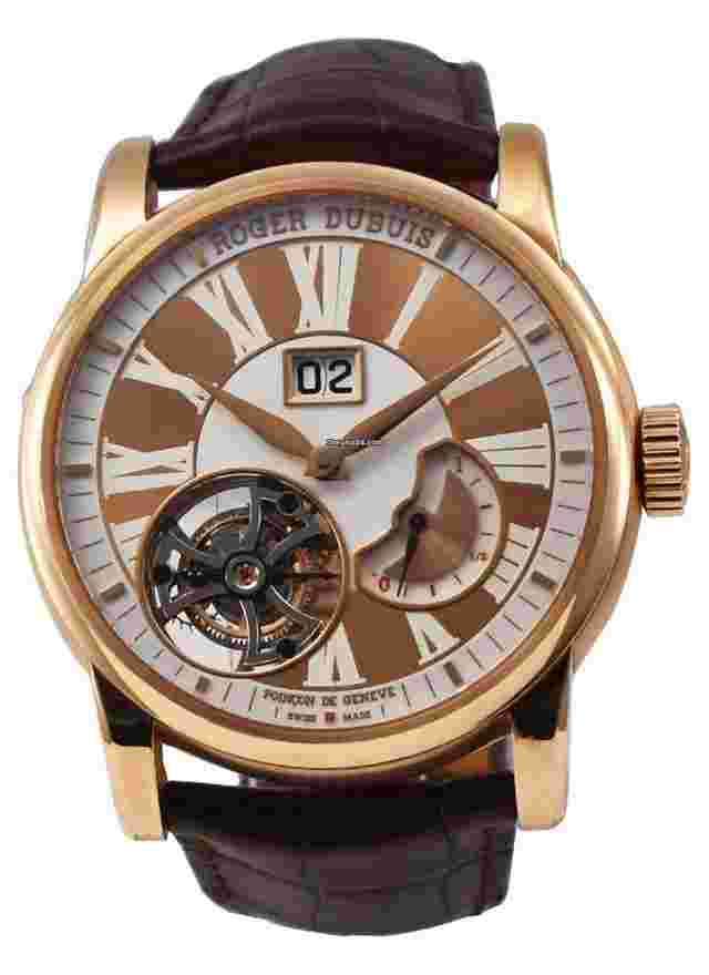Roger Dubuis Hommage
                           
                                 Flying Tourbillon Power Reserve in Rose Gold On Brown Alligator Strap with White Dial - Limited Edition of 208 pcs
