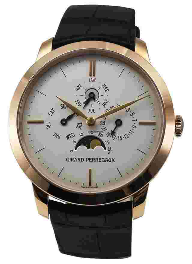 Girard Perregaux 1966
                           
                                 Perpetual Calendar in Rose Gold on Black Alligator Leather Strap with White Dial