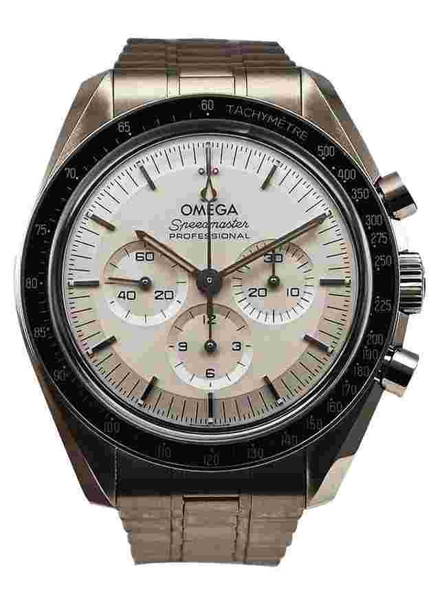 Omega Speedmaster Professional Moonwatch
                           
                                 Canopus in White Gold with Black Bezel on White Gold Bracelet with Silver Dial