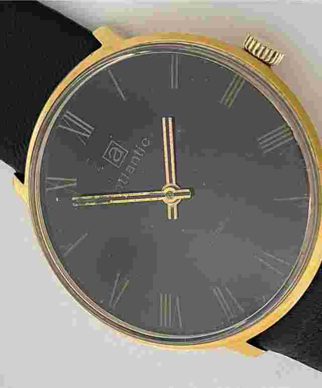 Atlantic
                           
                                 Classic Dress Gold Capped Black Dial Roman Numbers Vintage Swiss Made