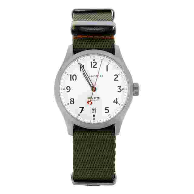 Oak & Oscar Olmsted 38 White Dial Stainless Steel Nato Automatic 38mm Watch Only