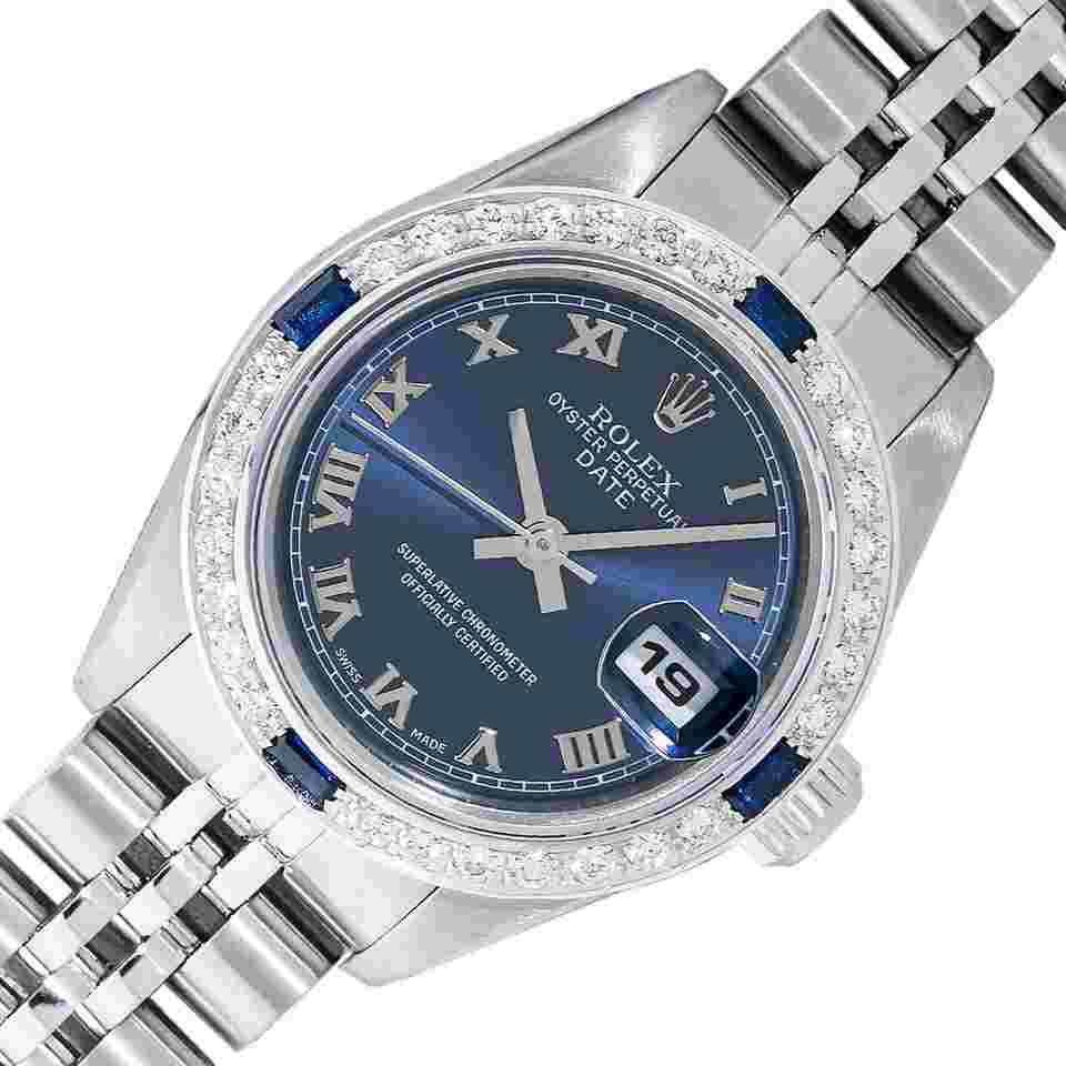 Rolex Oyster Perpetual Lady Date
Factory Blue Roman Diamond Watch 69240 Steel and 18K Gold