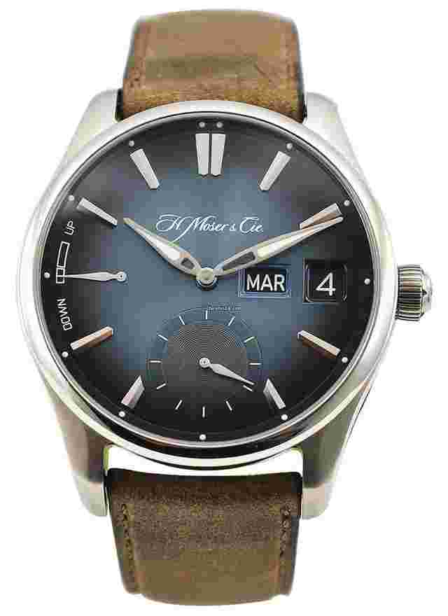 H.Moser & Cie.
                           
                                 H. Moser and Cie Pioneer Perpetual Calendar MD in Stainless Steel on Brown Leather Strap with Funky Blue Fume Dial Limited Edition of 50