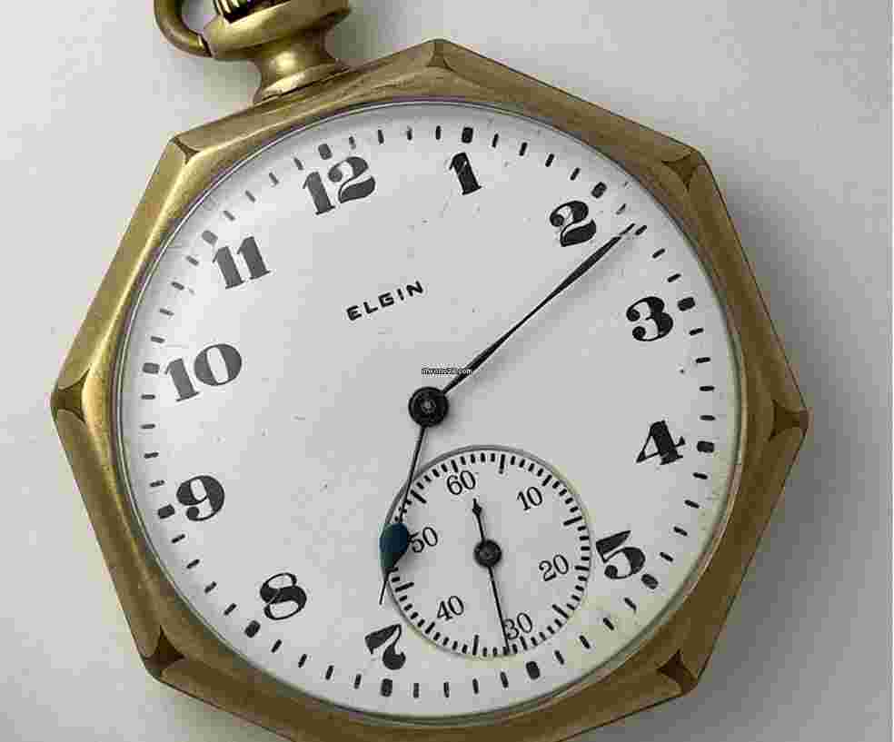 Elgin
                           
                                 Gold Capped Octangular Art Deco White Porcelain Dial
