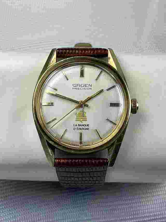 Gruen Precision
                           
                                 Gold Capped La Banque D'Épargne Screw Down Case Back Vintage Swiss Made