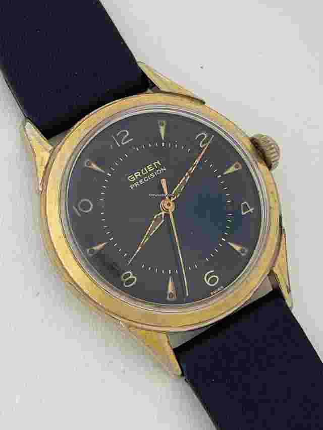 Gruen Precision
                           
                                 Gold Capped Dress Classic ScrewDown Back Black Dial Vintage Cal.422 Swiss Made