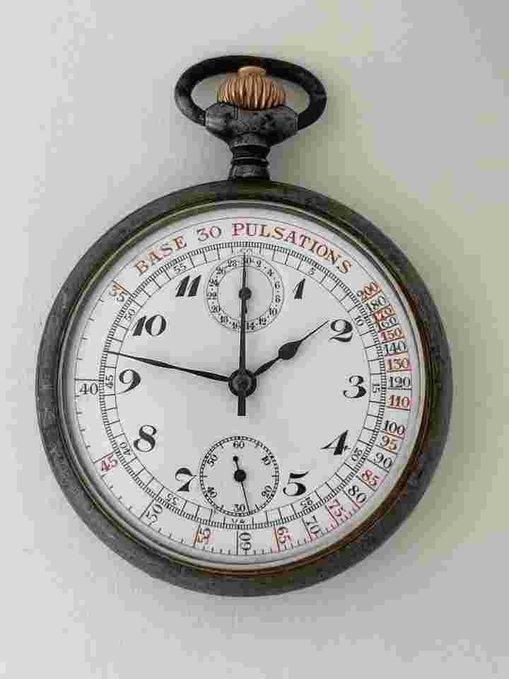 Anonymous Chronograph Pulsations Doctors Pocket Watch Porcelain Dial Valjoux 210 Movement