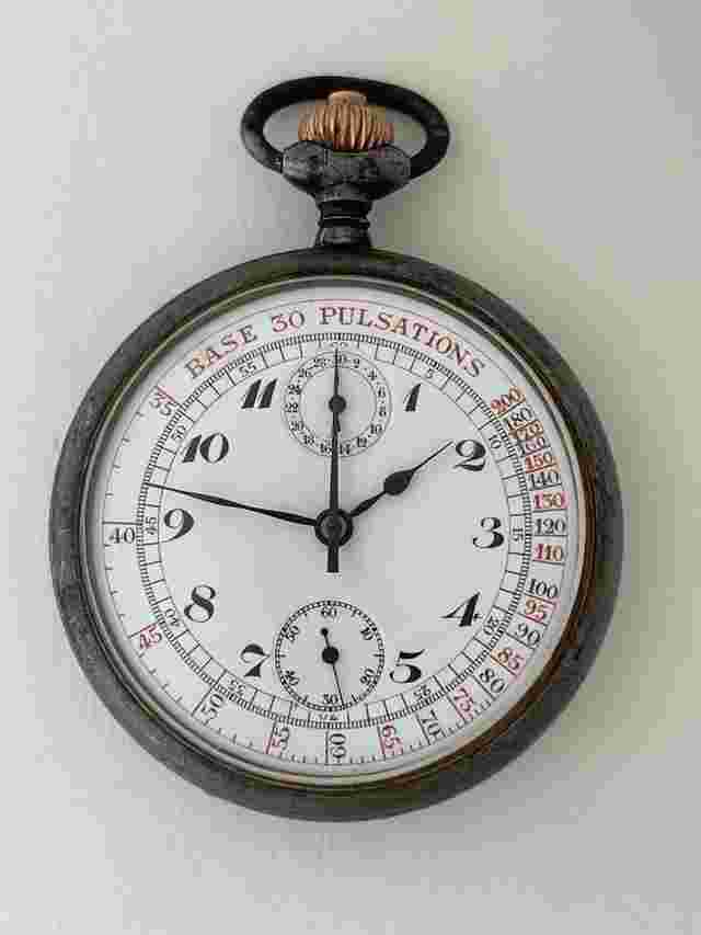 Anonymous Chronograph Pulsations Doctors Pocket Watch Porcelain Dial Valjoux 210 Movement