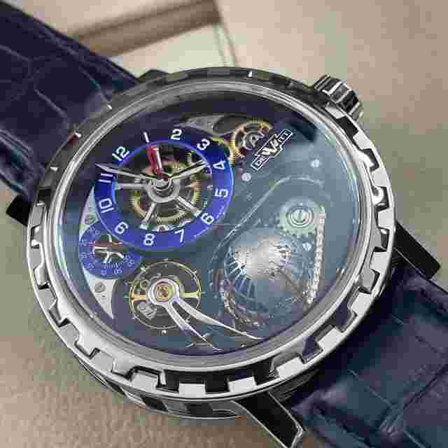 Dewitt Academia
                           
                                 Hour Planet 46mm Stainless Steel Dark Blue Alligator ref: AC.GHT.004.S