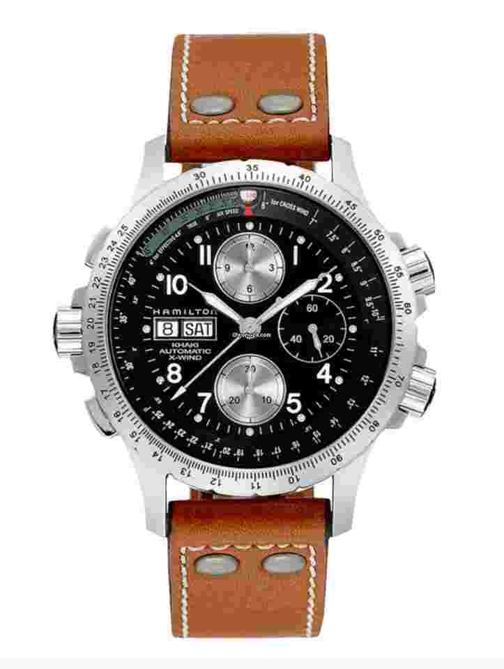 Hamilton Khaki X-Wind
                           
                                 H77616533 Khaki Aviation X-Wind Chrono 44mm Leather Auto Mens Watch