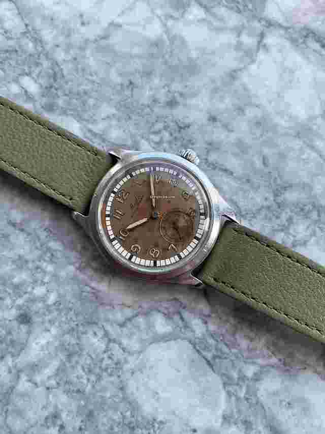 Mido Multifort
                           
                                 Multisport Vintage 40s Manual Wind Silver Patina Dial Sub Seconds 34mm Case.