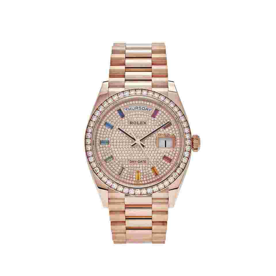 Rolex Day-Date 36
128345RBR Rose Gold Rainbow Diamond Pave Dial (2021)