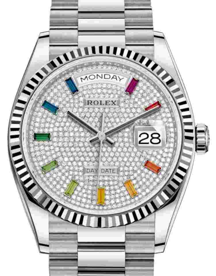 Rolex Day-Date 36
128239 36mm White Gold Pave Rainbow Dial Unworn 2023