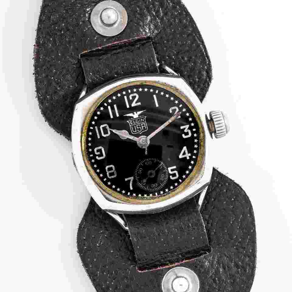 Elgin
                           
                                 1919 Vintage Elgin Post-WWI Era Military Star Dial Watch in Nickel ( 14421)