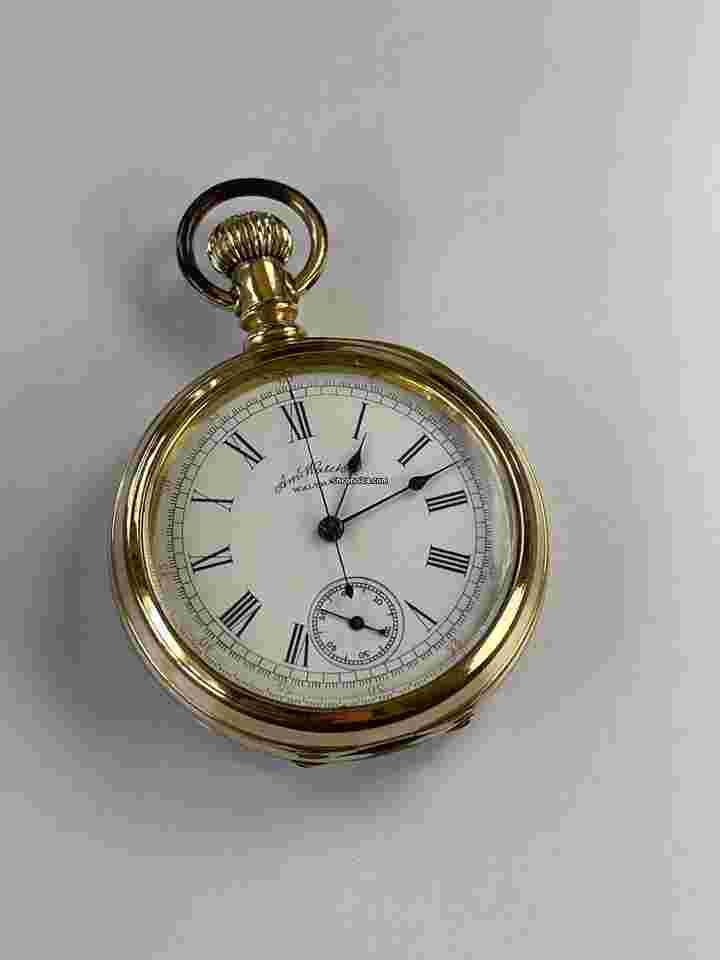 Waltham
Chronograph Housed Pristine Pocket Watch Gold Capped White Porcelain Dial Antique USA