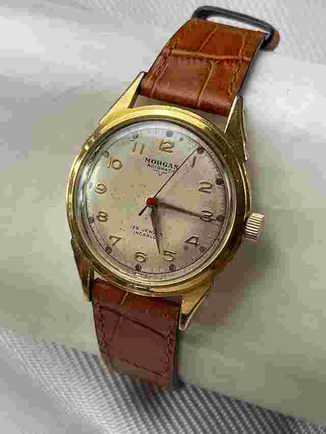 Morgan Hoverta Automatic Rotomatic Gold Capped Screw Down Back Pie Pan Dial Swiss Made
