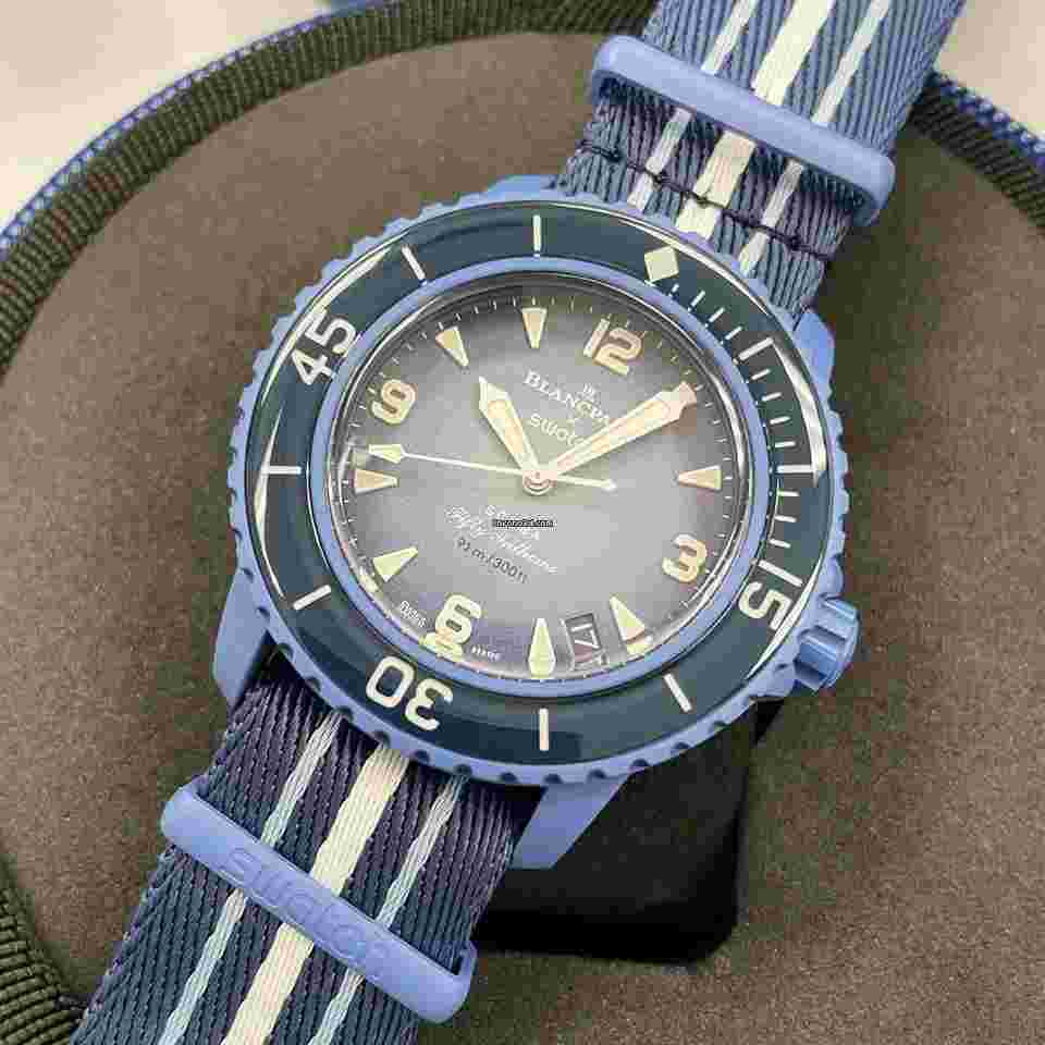 Swatch Scuba Fifty Fathoms NEW Blancpain X Swatch Scuba Fifty Fathoms Atlantic Ocean Blue SO35A100