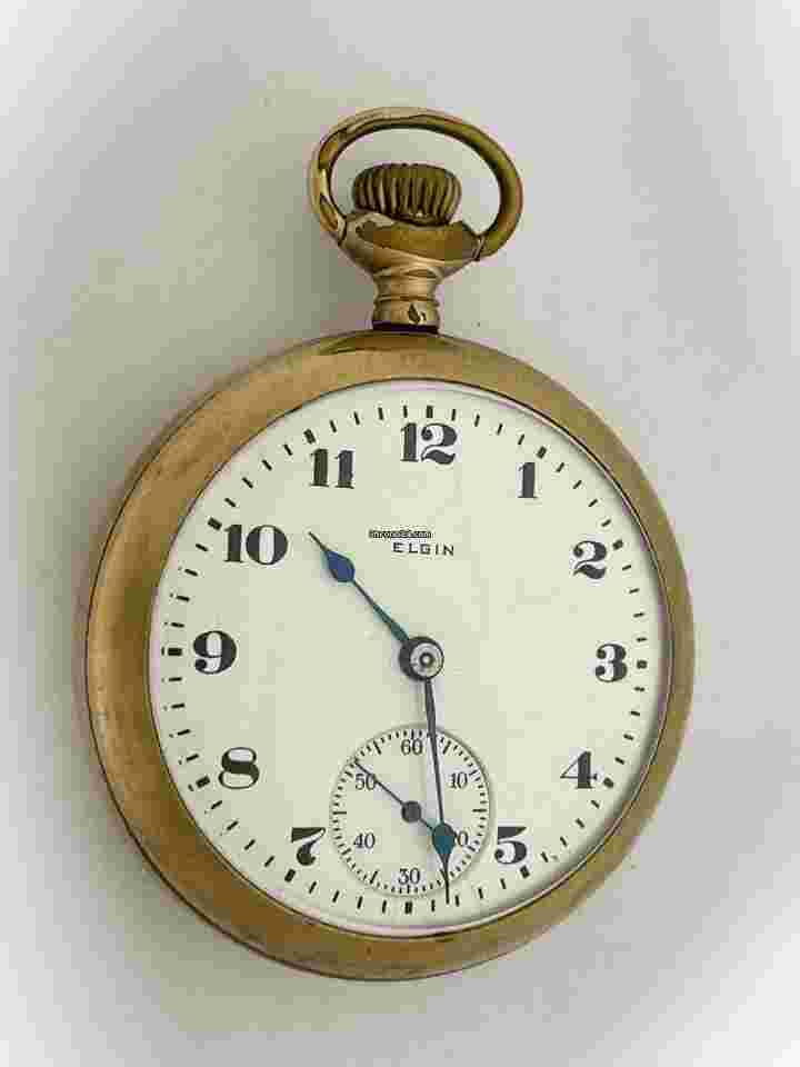 Elgin
                           
                                 Railroad 14K Gold Filled Porcelain Dial Screw Down Back Antique Pocket Watch USA