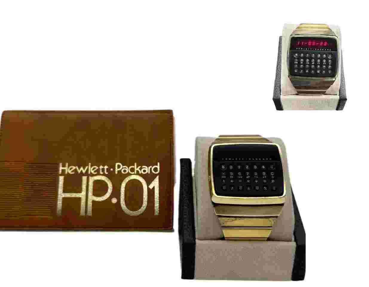 Hewlett Packard Watch Hp-01 Led 1977 Digital Gold Plated Calculator Booklet