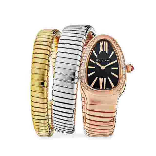 Bulgari Serpenti
                           
                                 Tubogas Watch 102948 Three-Tone Double Spiral Diamond Bezel