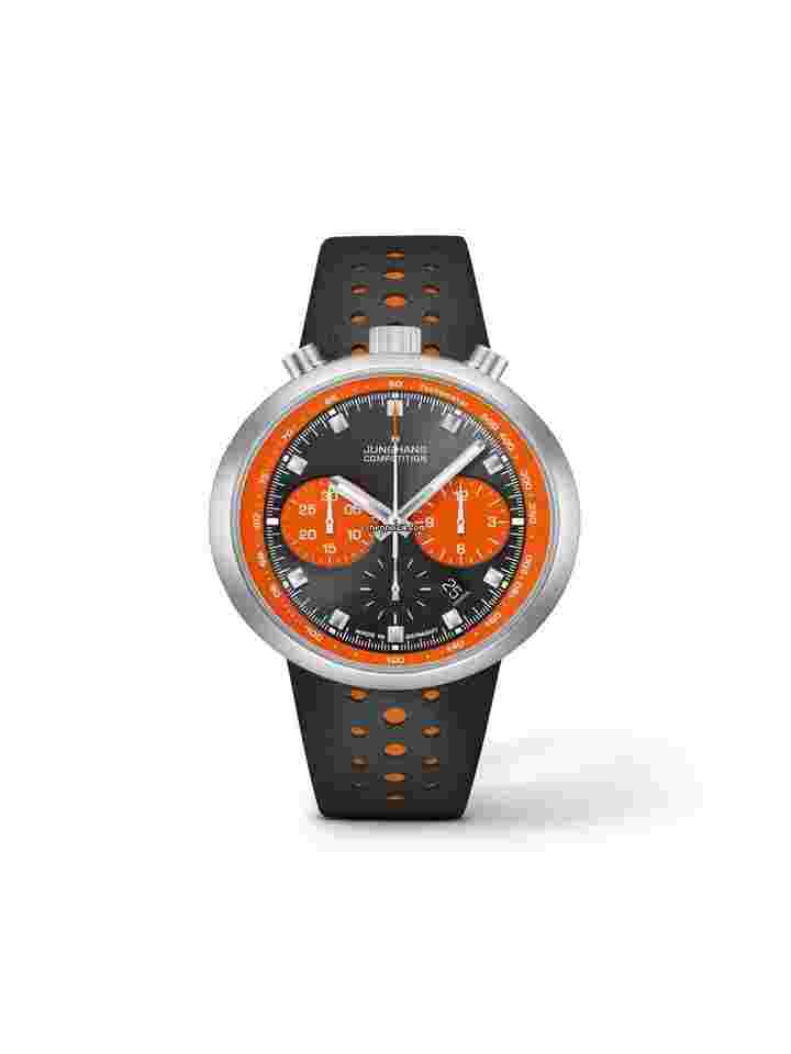 Junghans 1972
                           
                                 Competition Edition Automatik Weißgold anthrazit/orange Lederband