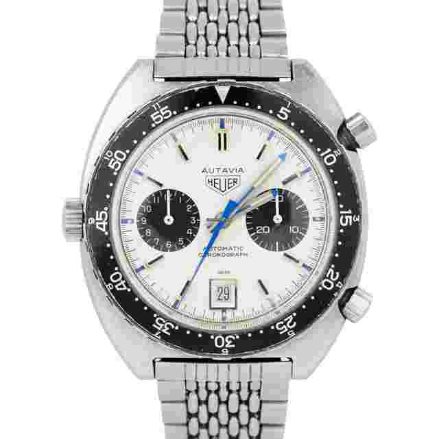 Heuer
                           
                                 RARE 1971 Vintage Heuer Autavia Jo Siffert White Chronograph 42mm Steel 1163 B+P