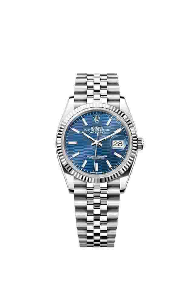 Rolex Datejust 36
                           
                                 2025 UNWORN Datejust 36mm Fluted White Gold Bezel Jubilee Bracelet Blue Motif Dial