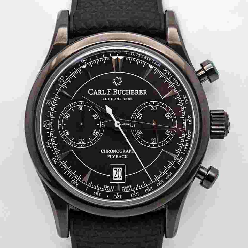 Carl F. Bucherer Manero
                           
                                 Flyback 00.10919 42mm Chrono Auto Black Dial Black Rubber Band Mint B&P
