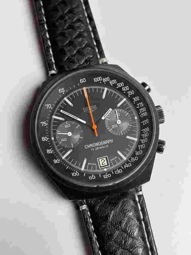 Heuer
                           
                                 ED HEUER Chronograph Calendar Date Valjoux 7734 Black Dial PVD Coating Vintage Swiss Made