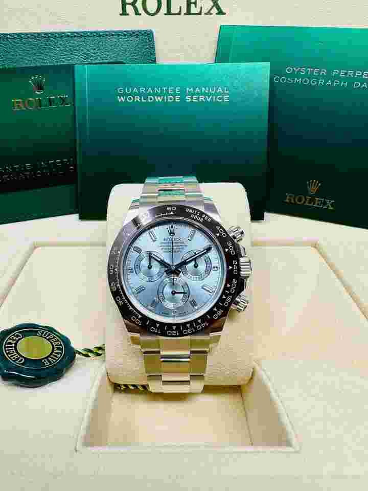 Rolex Daytona
Platinum Ice Blue Baguette Diamond Dial Complete Set Unworn 2023