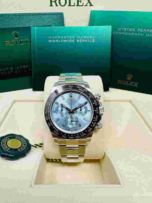 Rolex Daytona
                           
                                 Platinum Ice Blue Baguette Diamond Dial Complete Set Unworn 2023