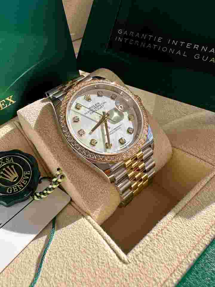 Rolex Datejust 36
NEW 2024 Mother of Pearl Diamond Dial Diamond Bezel Two Tone Yellow Jubilee