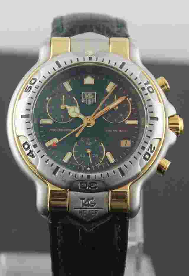 TAG Heuer 6000
                           
                                 Professional CH1151 QUARTZ Chronograph 18K GOLD Men's GREEN Watch