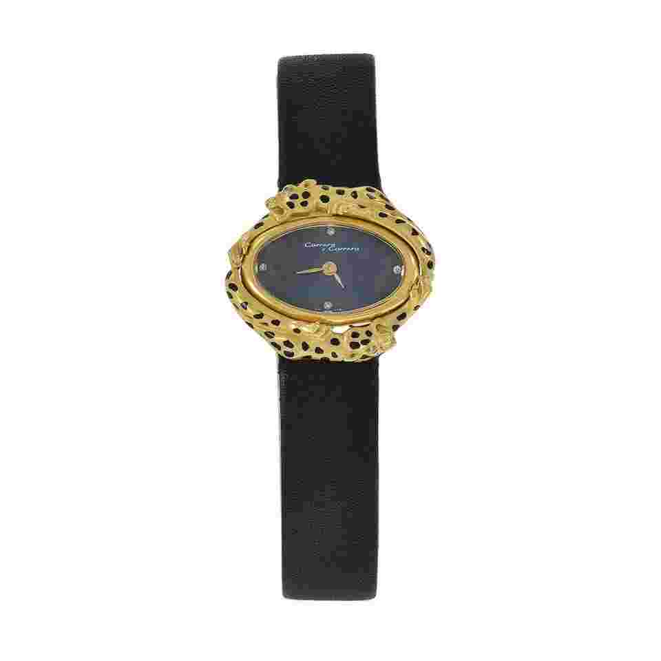 Carrera y Carrera 18K Yellow Gold Leopard Watch with Diamond Markers