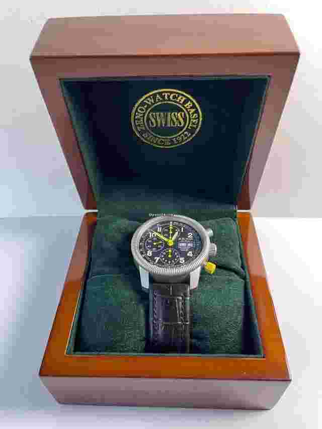 Zeno-Watch Basel
                           
                                 Pilot Chronograph Calendar Automatic De Luxe Day Date Black Dial Display Back Swiss Made