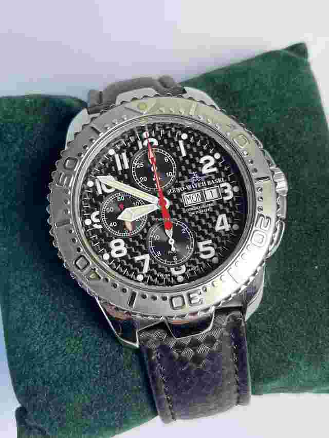 Zeno-Watch Basel
                           
                                 Pilot Automatic Quick Set Day Date Three Registers Textured Black Dial Orig Box Swiss Made