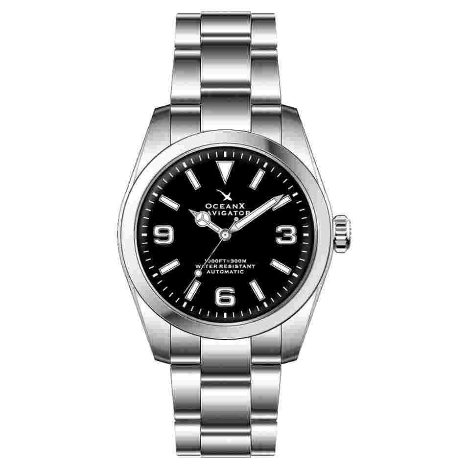 OceanX Navigator 39mm Automatic Men Diver Watch WR 300m Dial Black NVS331