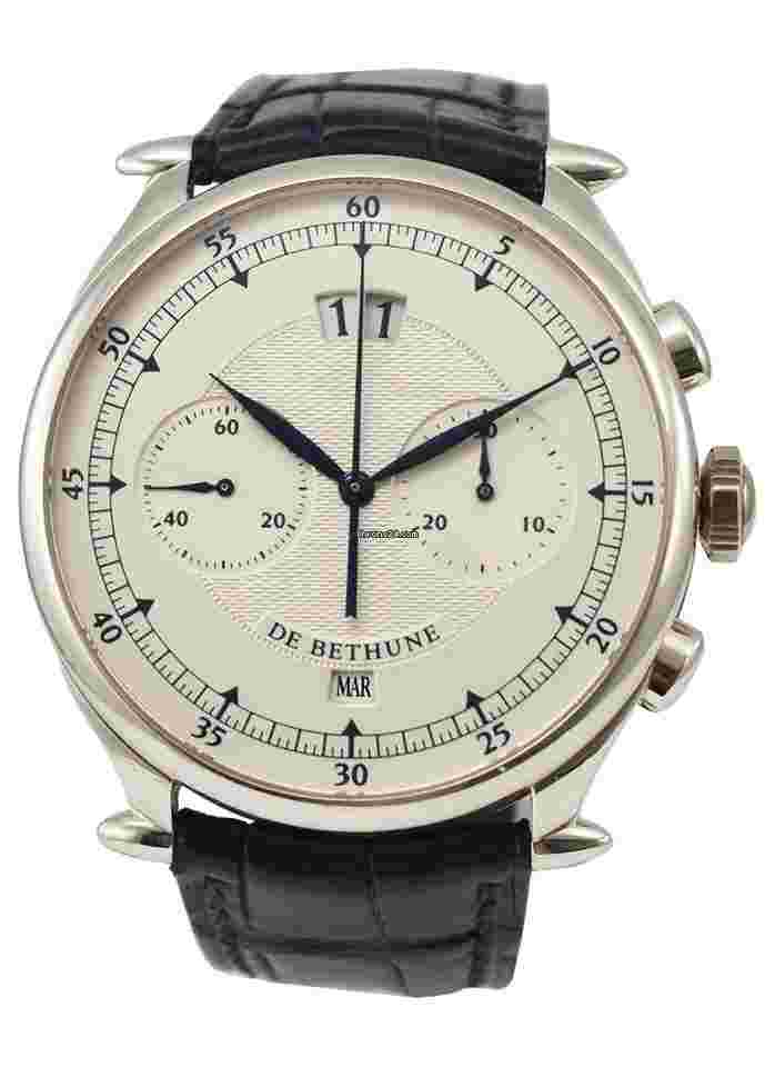 De Bethune
                           
                                 DB12 Chronograph Big Date Calendar in White Gold on Black Leather Strap with Deployant Buckle and White Dial