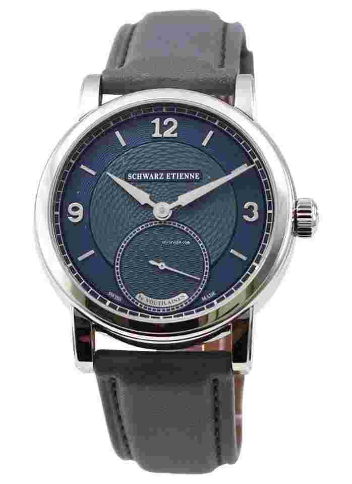 Schwarz Etienne Roma Synergy 39mm in Steel - Limited to 50pcs on Blue Grey Leather Strap with Royal Blue Dial