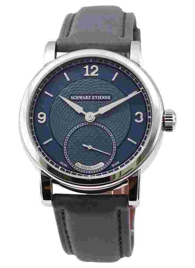 Schwarz Etienne Roma Synergy 39mm in Steel - Limited to 50pcs on Blue Grey Leather Strap with Royal Blue Dial