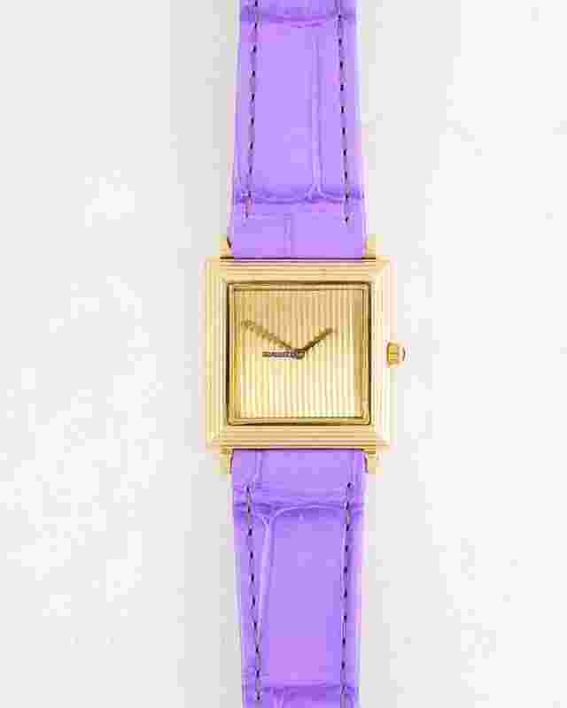 Boucheron
                           
                                 Carree Square Manual in Yellow Gold with Gold Tapestry Dial on Brown Leather Strap