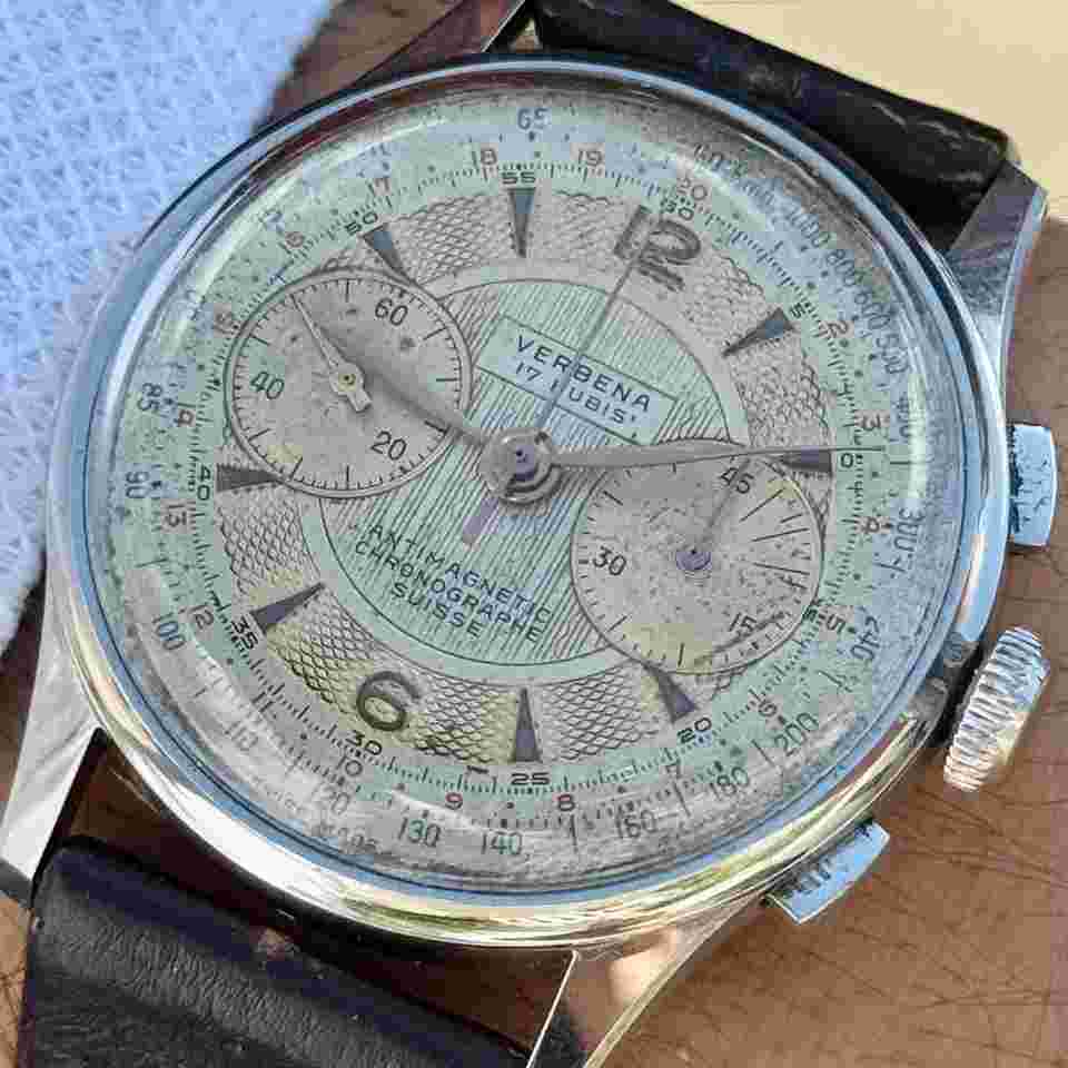 Verbena Vintage Chronograph Oversize Stainless Steel RARE 