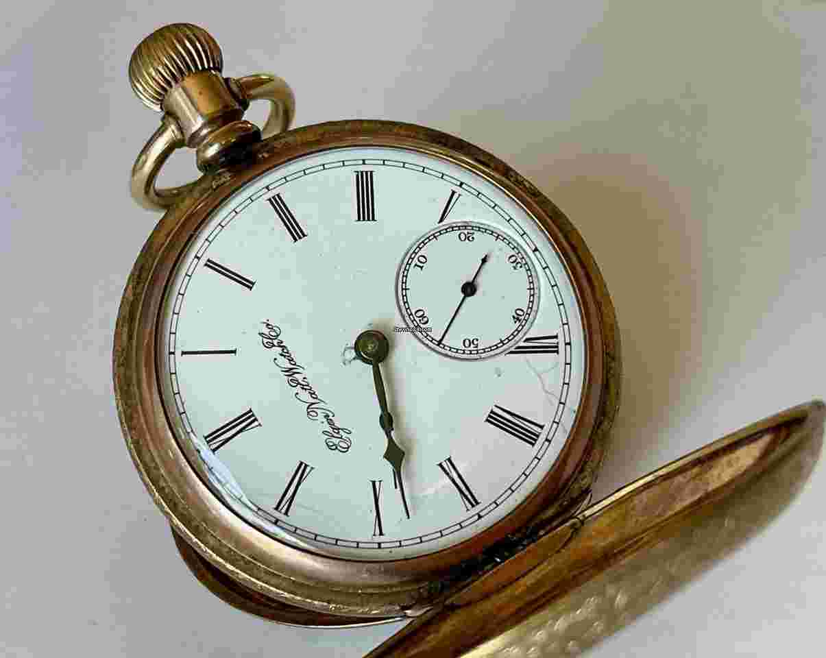 Elgin
                           
                                 Antique Railroad Military Doctors 14K GF Hunter Case Porcelain Dial Pocket Watch USA