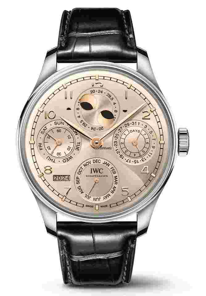 IWC Portuguese Perpetual Calendar
                           
                                 Portugieser Perpetual Calendar 44 Sparkling Beige White Gold Alligator Men’s Watch IW503704