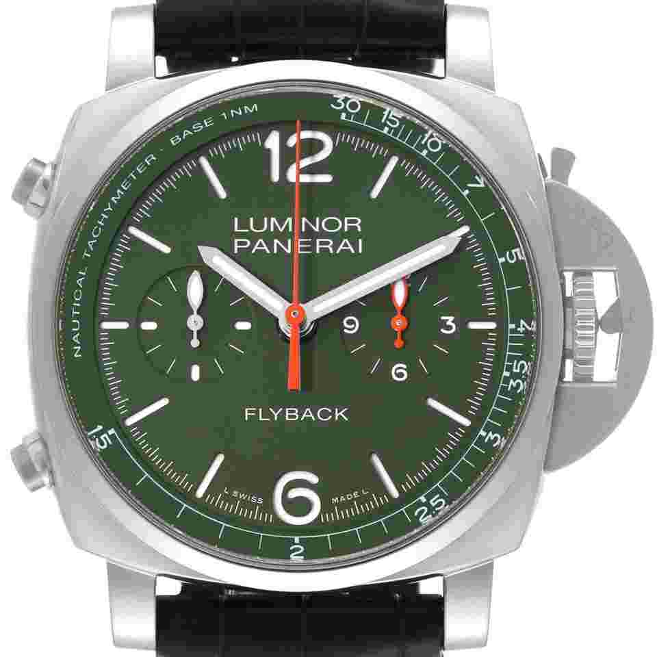 Panerai Luminor Marina Automatic
Chrono Flyback Verde Militare Limited Edition Steel Mens Watch PAM01296 Box Card